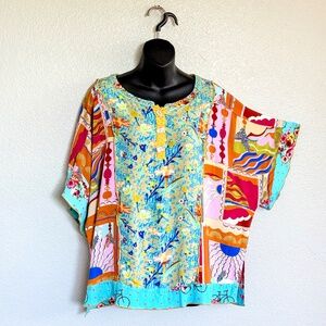 John Mark Floral Flowy Boho Hippie Patchwork Kimono Resortwear Tunic Size L